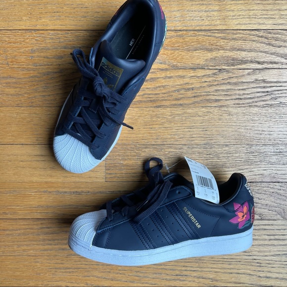 adidas | Shoes | New Adidas Superstar Floral Sneakers Fy3648 Blue White  Pink Size 65 Nwt | Poshmark